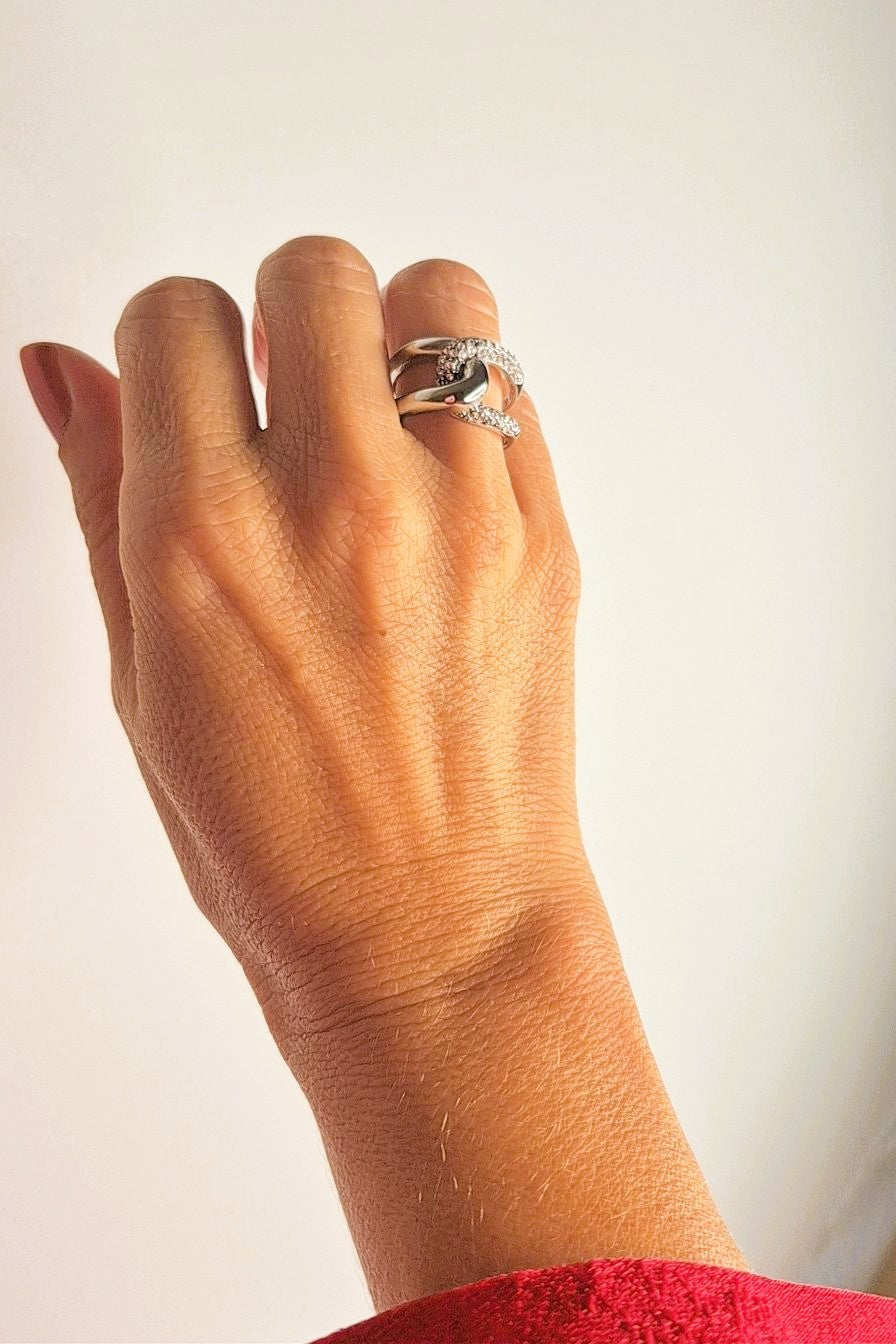 Anillo Doble Destello Plata