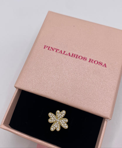 Anillo Trébol Circonitas Dorado