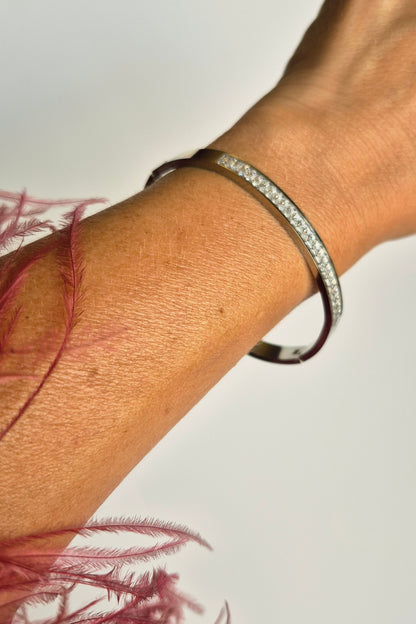 Pulsera Línea de Brillo Plateada Gruesa