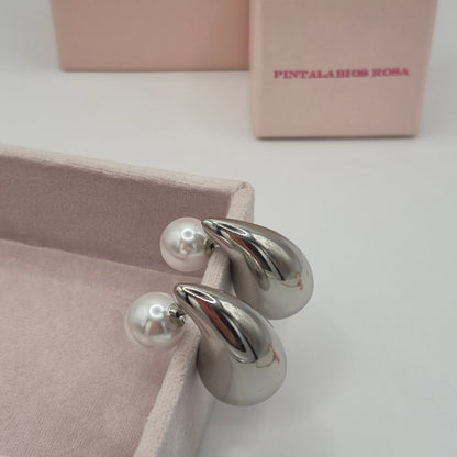 Pendientes Gota Perla - Plata