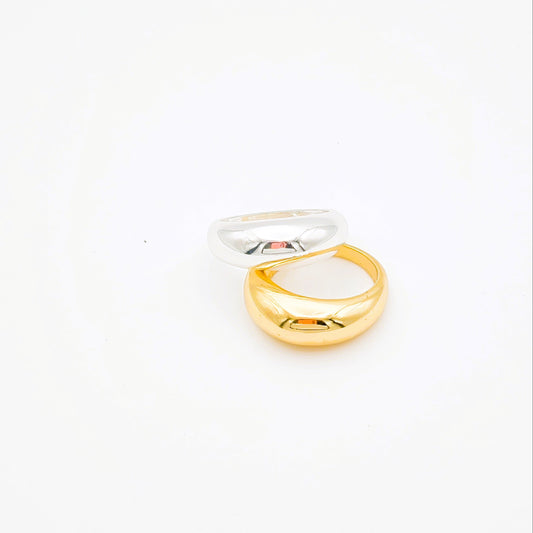 Anillo Domo Plateado- Dorado Mediano