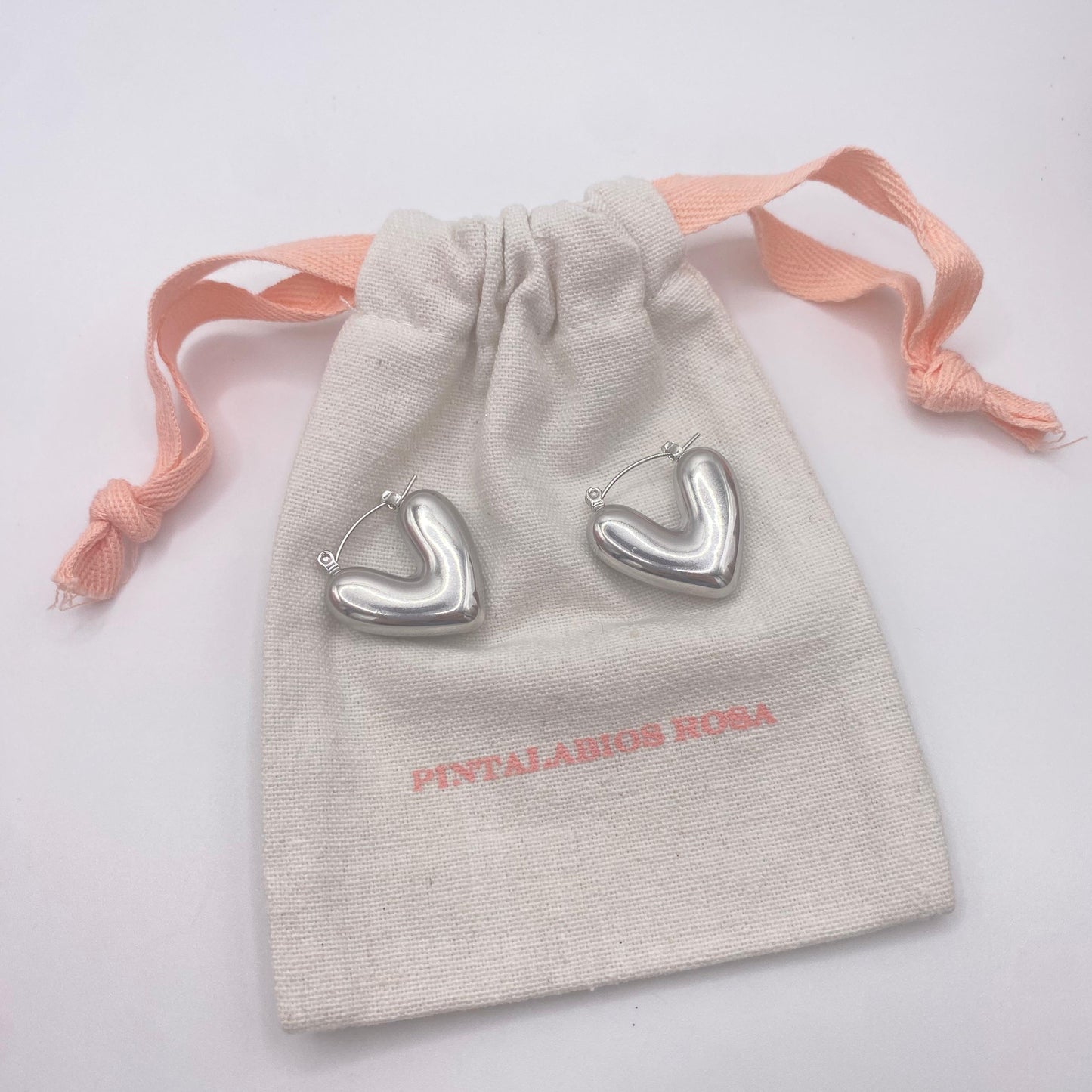 Pendientes Corazón Valiente Plateados - Grande