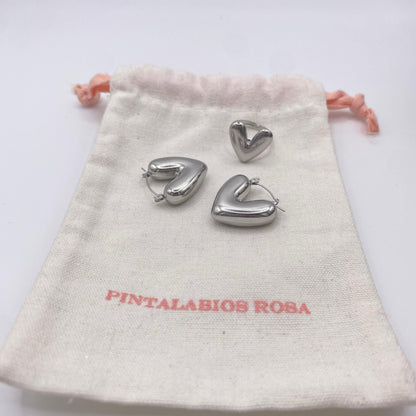 Pendientes Corazón Valiente Plateados - Grande